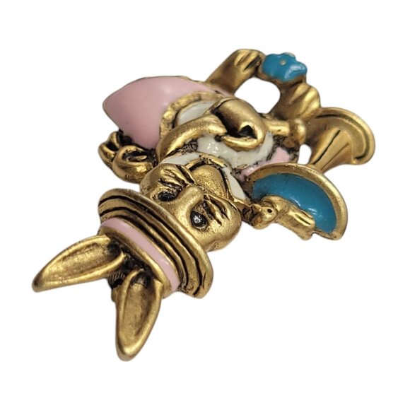 Vtg Danecraft Bunny Pin Brooch Rabbit Hat Bird Bath Gold-Tone Pink Blue Enamel A - Picture 6 of 7